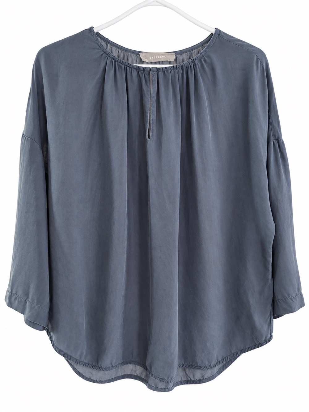 Everlane Ruched Cupro Blouse Size 6 Blue Gray Oversized Minimalist Top - Picture 3 of 5